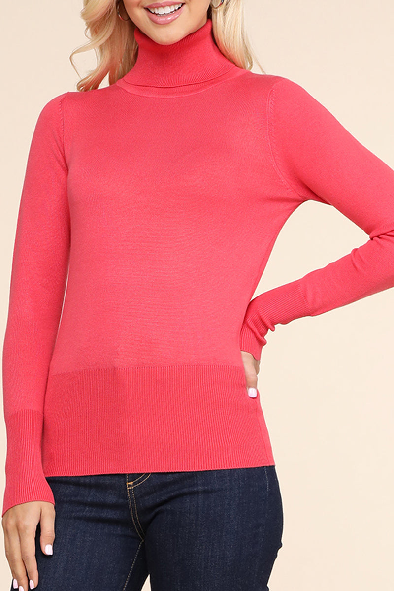 WOMEN'S STRETCH KNIT TURTLE NECK LONG SLEEVE PULLOVER SWEATER