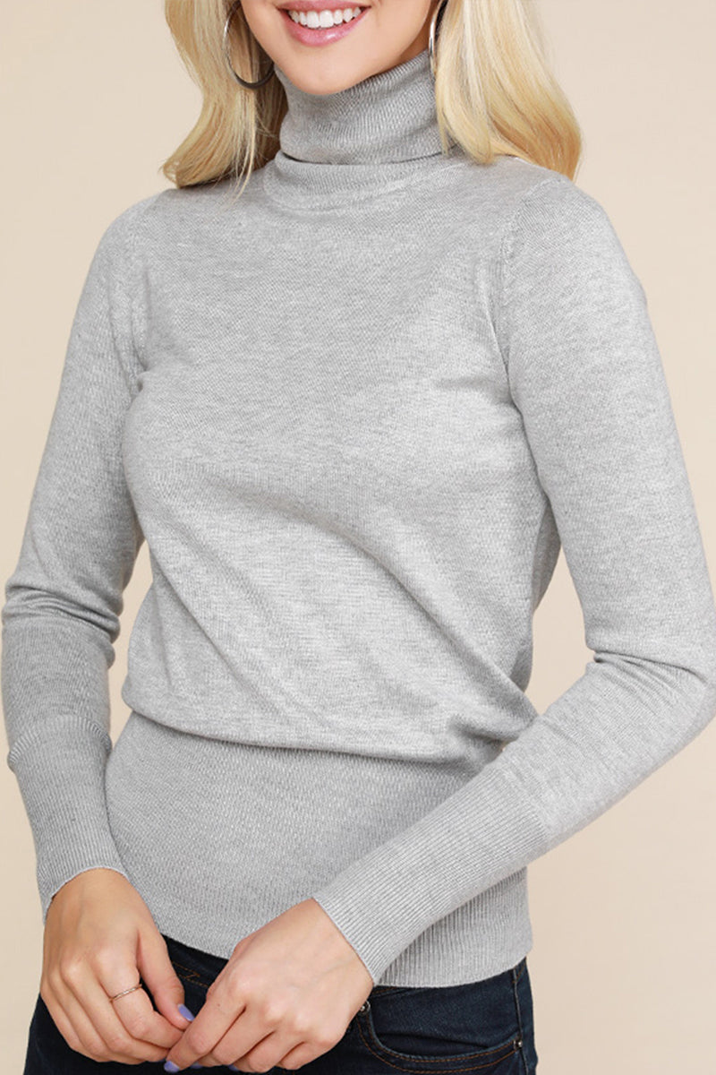 WOMEN'S STRETCH KNIT TURTLE NECK LONG SLEEVE PULLOVER SWEATER