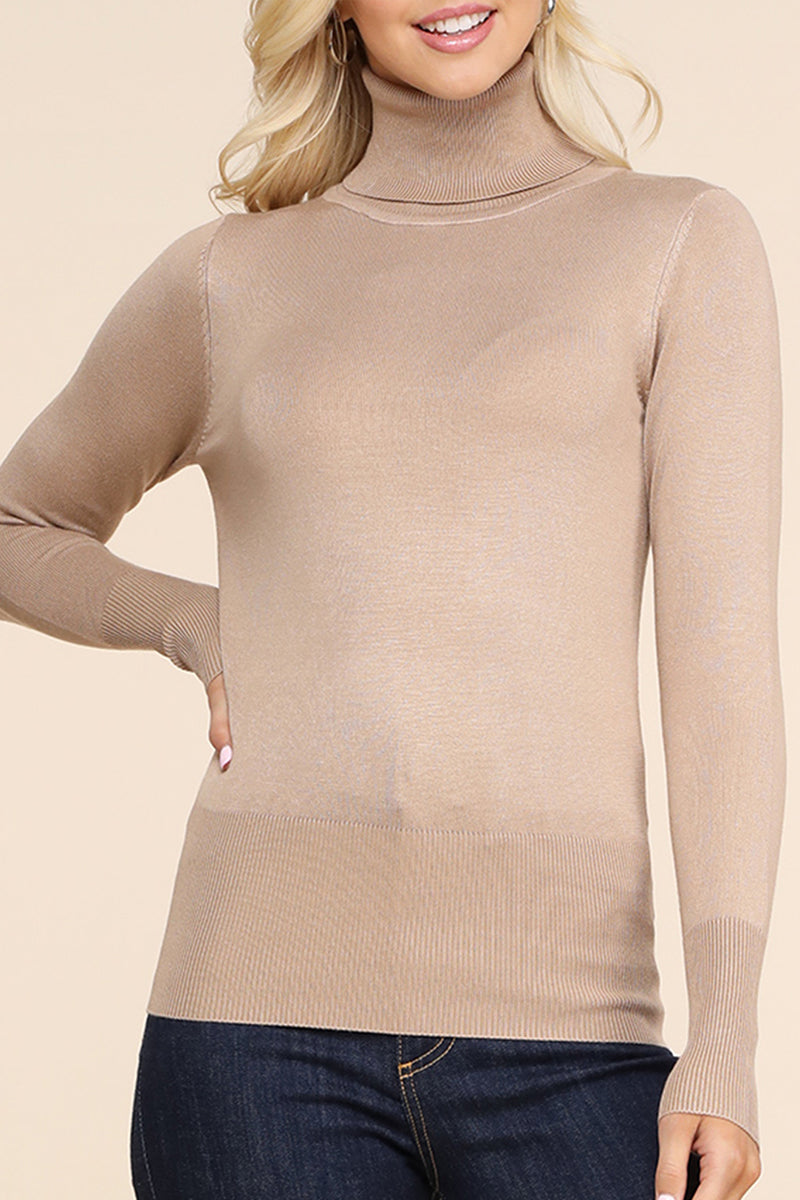 WOMEN'S STRETCH KNIT TURTLE NECK LONG SLEEVE PULLOVER SWEATER