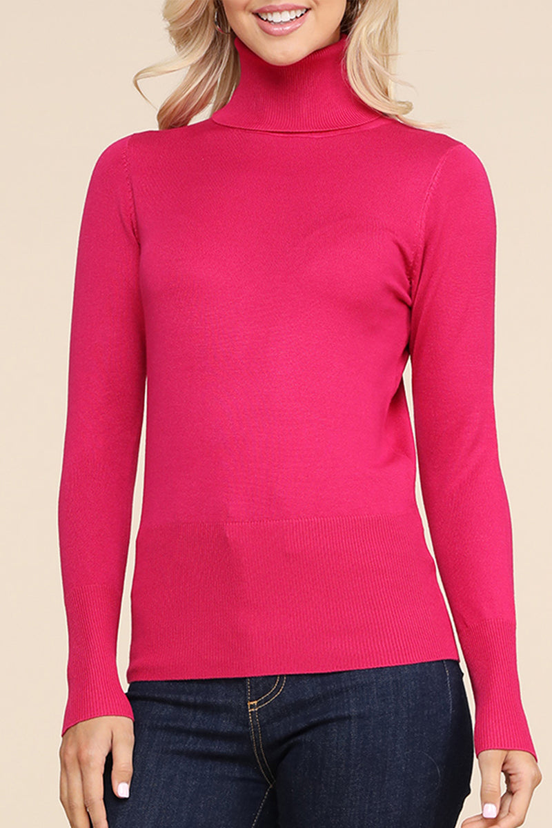 WOMEN'S STRETCH KNIT TURTLE NECK LONG SLEEVE PULLOVER SWEATER