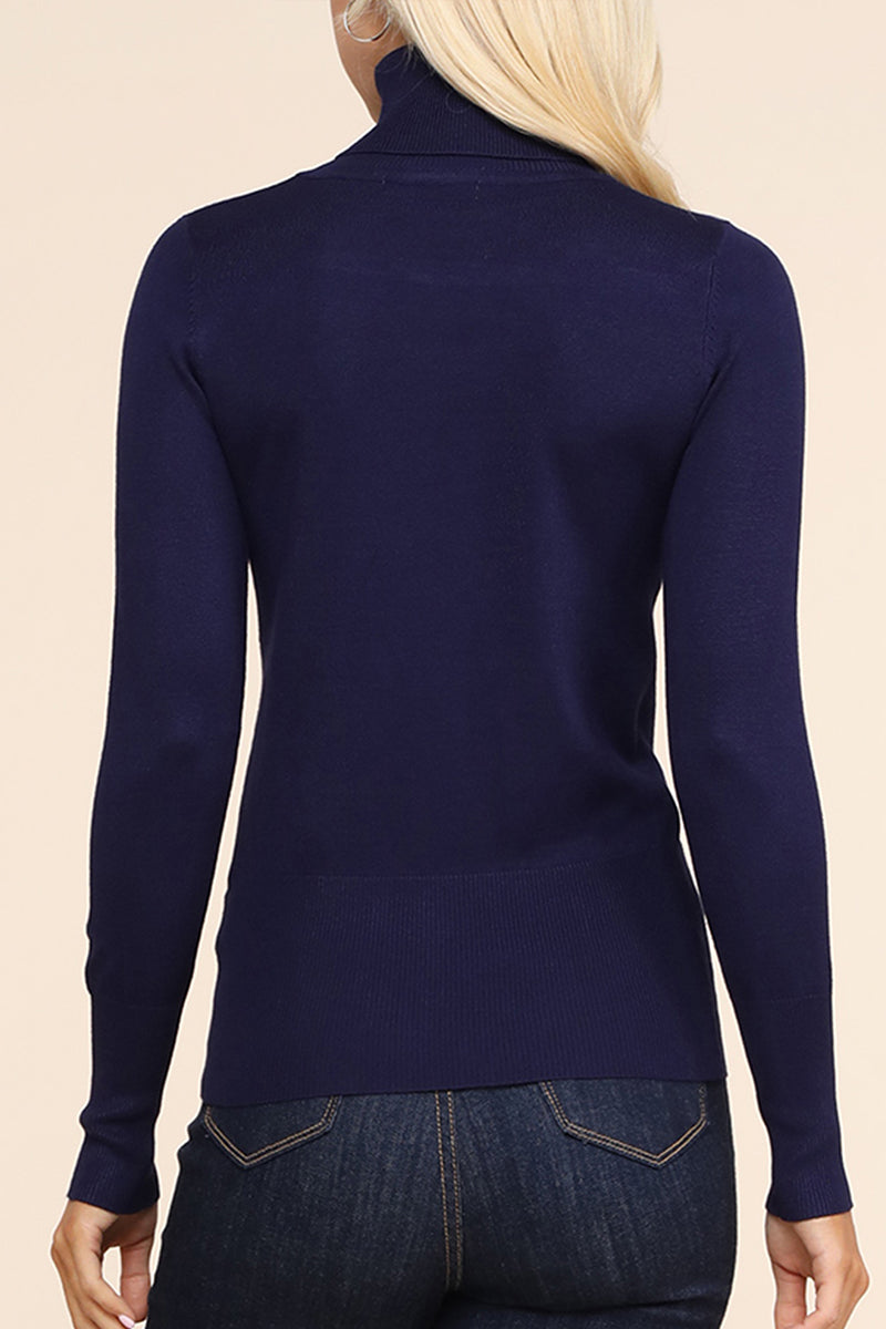 WOMEN'S STRETCH KNIT TURTLE NECK LONG SLEEVE PULLOVER SWEATER