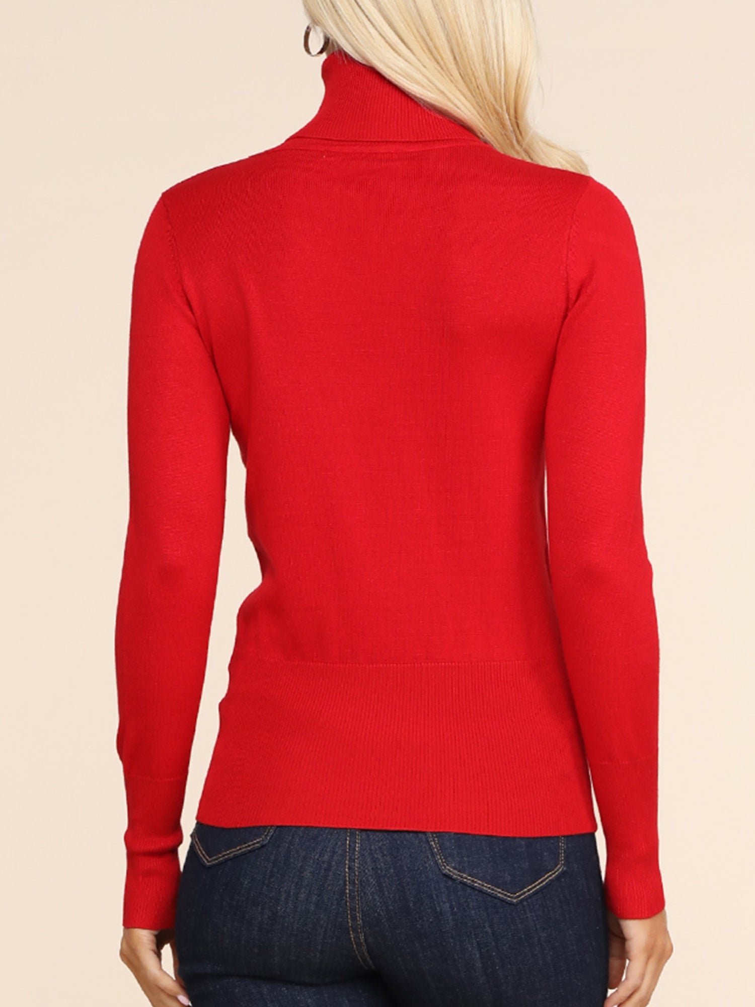 WOMEN'S STRETCH KNIT TURTLE NECK LONG SLEEVE PULLOVER SWEATER