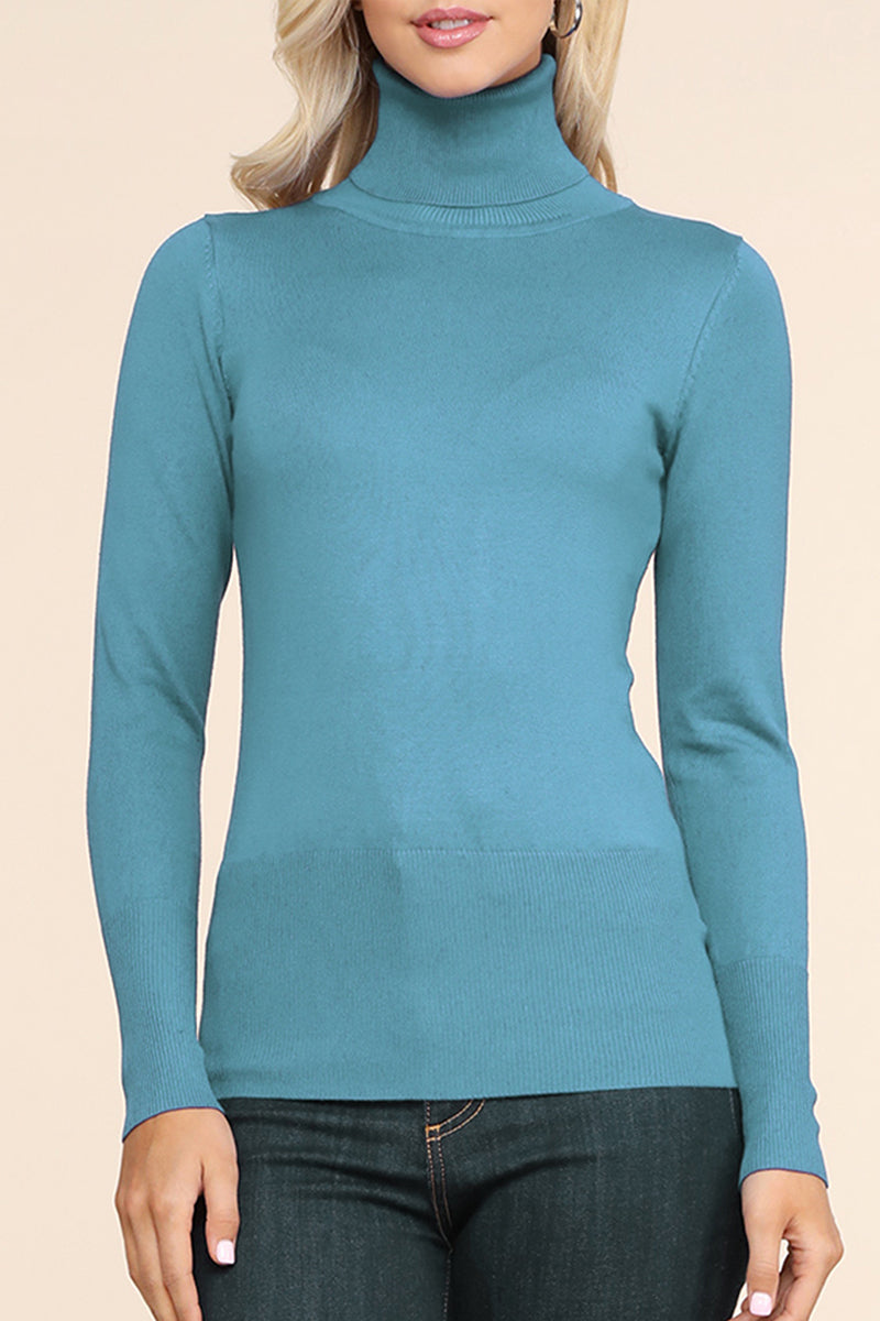 WOMEN'S STRETCH KNIT TURTLE NECK LONG SLEEVE PULLOVER SWEATER