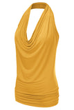 WOMENS SLEEVELESS HALTER NECK TIGHT FITTING DRAPED BLOUSE