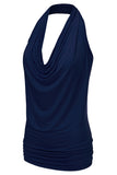 WOMENS SLEEVELESS HALTER NECK TIGHT FITTING DRAPED BLOUSE