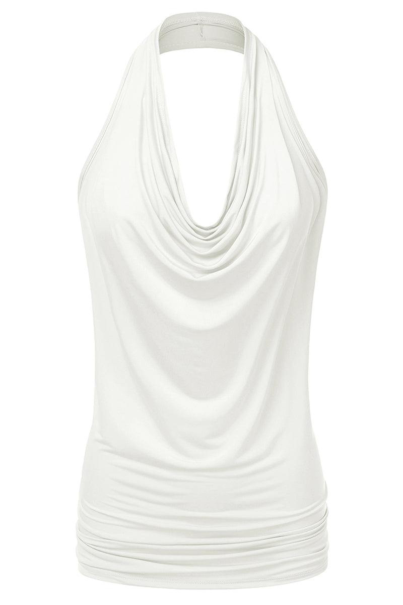 WOMENS SLEEVELESS HALTER NECK TIGHT FITTING DRAPED BLOUSE