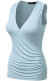 WOMENS SLEEVELESS TANK TOPS DEEP V-NECK SURPLICE WRAP WITH PLUS SIZE