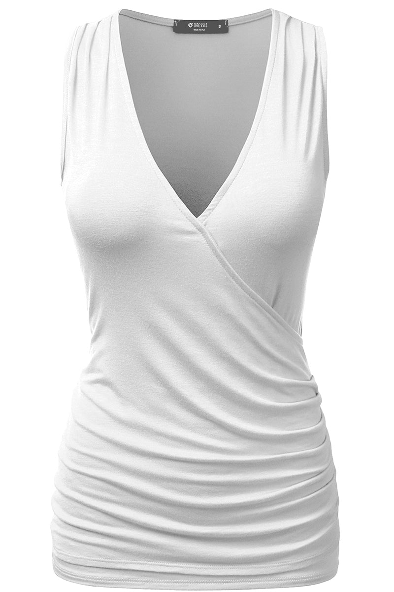 WOMENS SLEEVELESS TANK TOPS DEEP V-NECK SURPLICE WRAP WITH PLUS SIZE