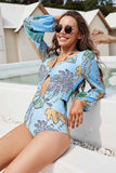 NATURE PRINTING HOLE LONGSLEEVE SWIMSUIT - Doublju