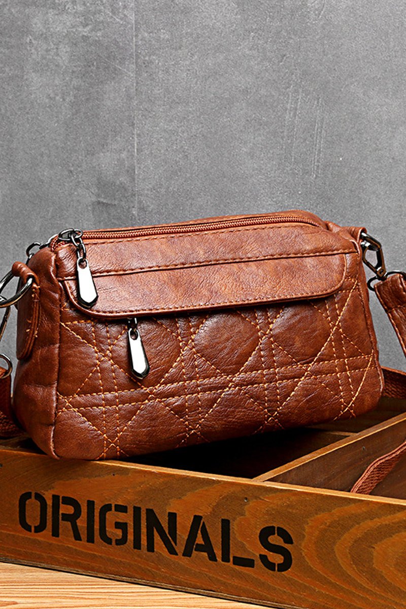 DOUBLE LAYER SOFT LEATHER SHOULDER BAG