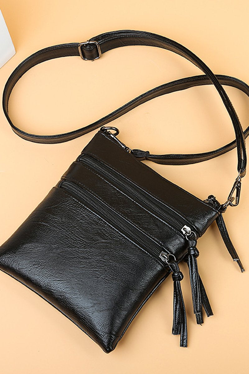 SOFT LEATHER VERTICAL ZIPPER SHOULDER BAG