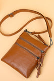 SOFT LEATHER VERTICAL ZIPPER SHOULDER BAG