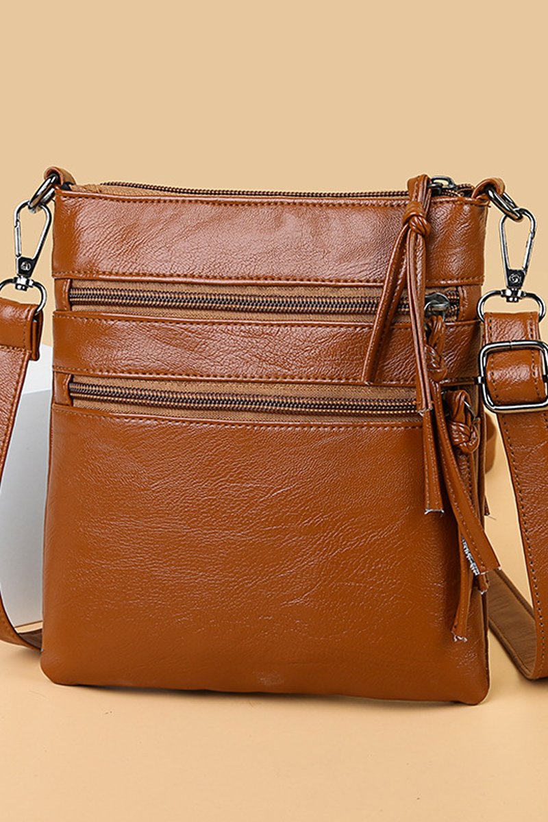 SOFT LEATHER VERTICAL ZIPPER SHOULDER BAG