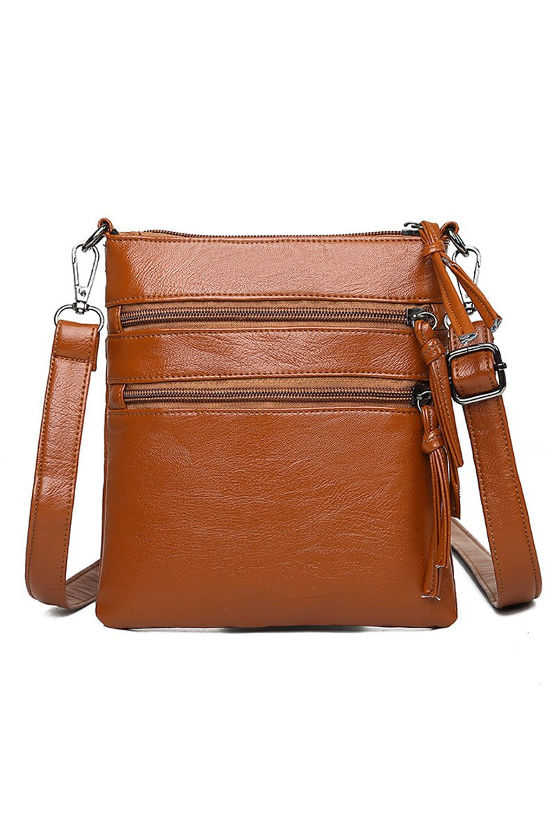 SOFT LEATHER VERTICAL ZIPPER SHOULDER BAG