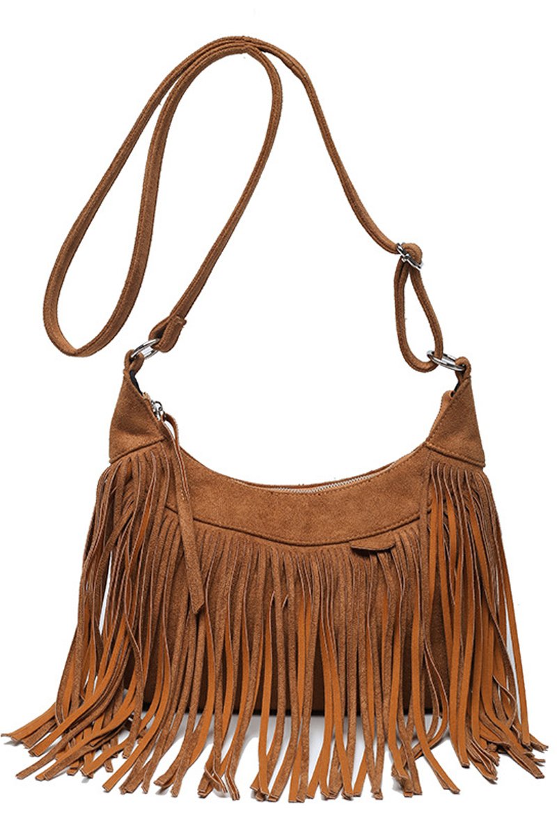 TASSEL RETRO DEERSKIN VELVET MESSENGER BAG