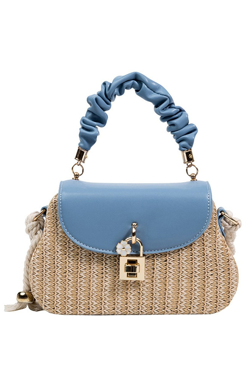 WRINKLED HANDLE RATAN BOX CROSS BAG