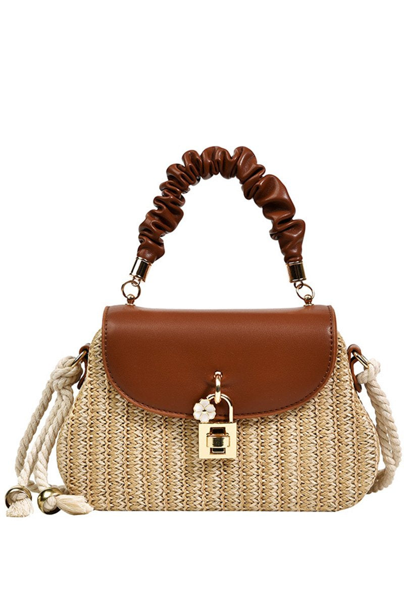 WRINKLED HANDLE RATAN BOX CROSS BAG