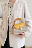 WRINKLED HANDLE RATAN BOX CROSS BAG