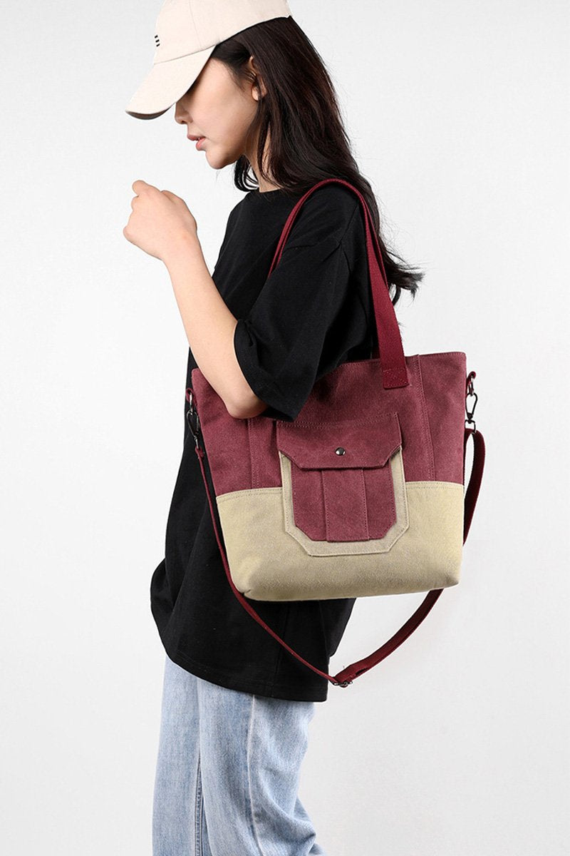 BIG POCKET CANVAS CROSS BODY SHOPPER BAG