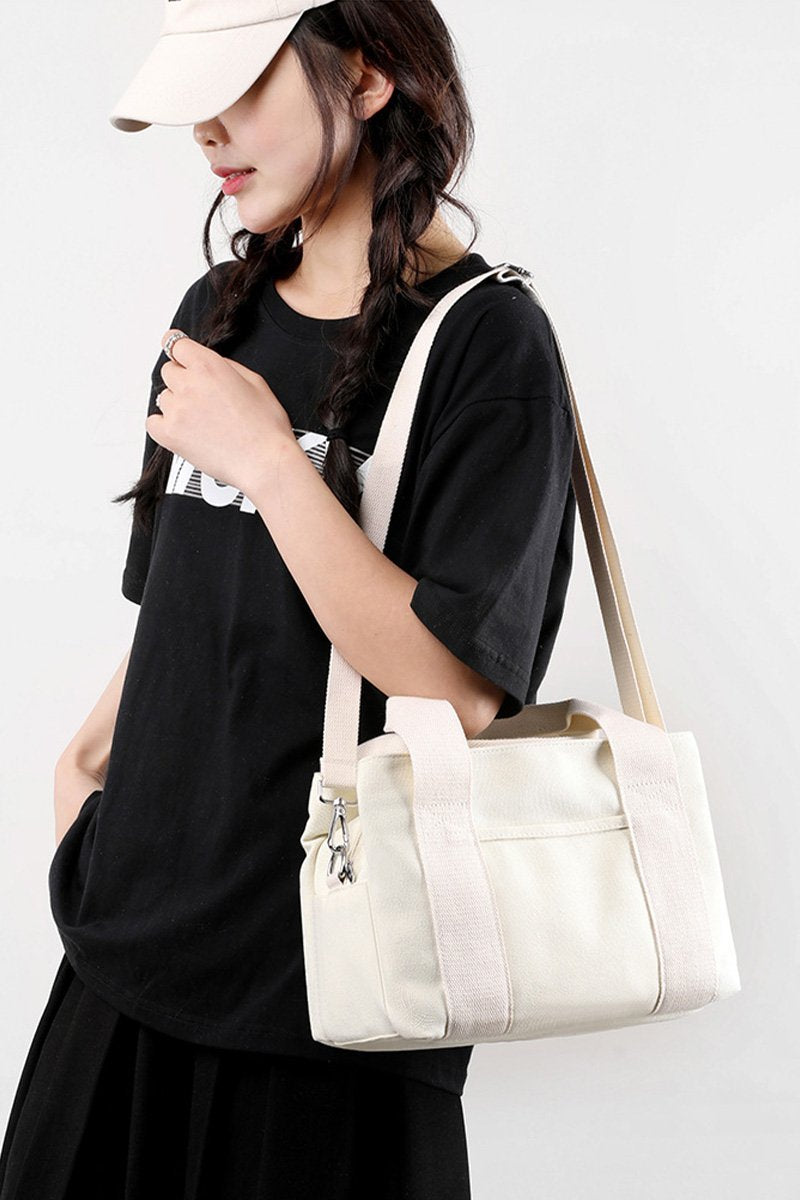 SIMPLE SQUARE HANDLE CANVAS CROSS BODY BAG