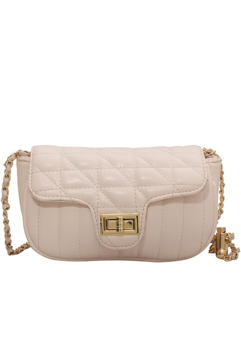 QUILTED CHAIN LAYERED STRAP SQUARE PURSE BAG