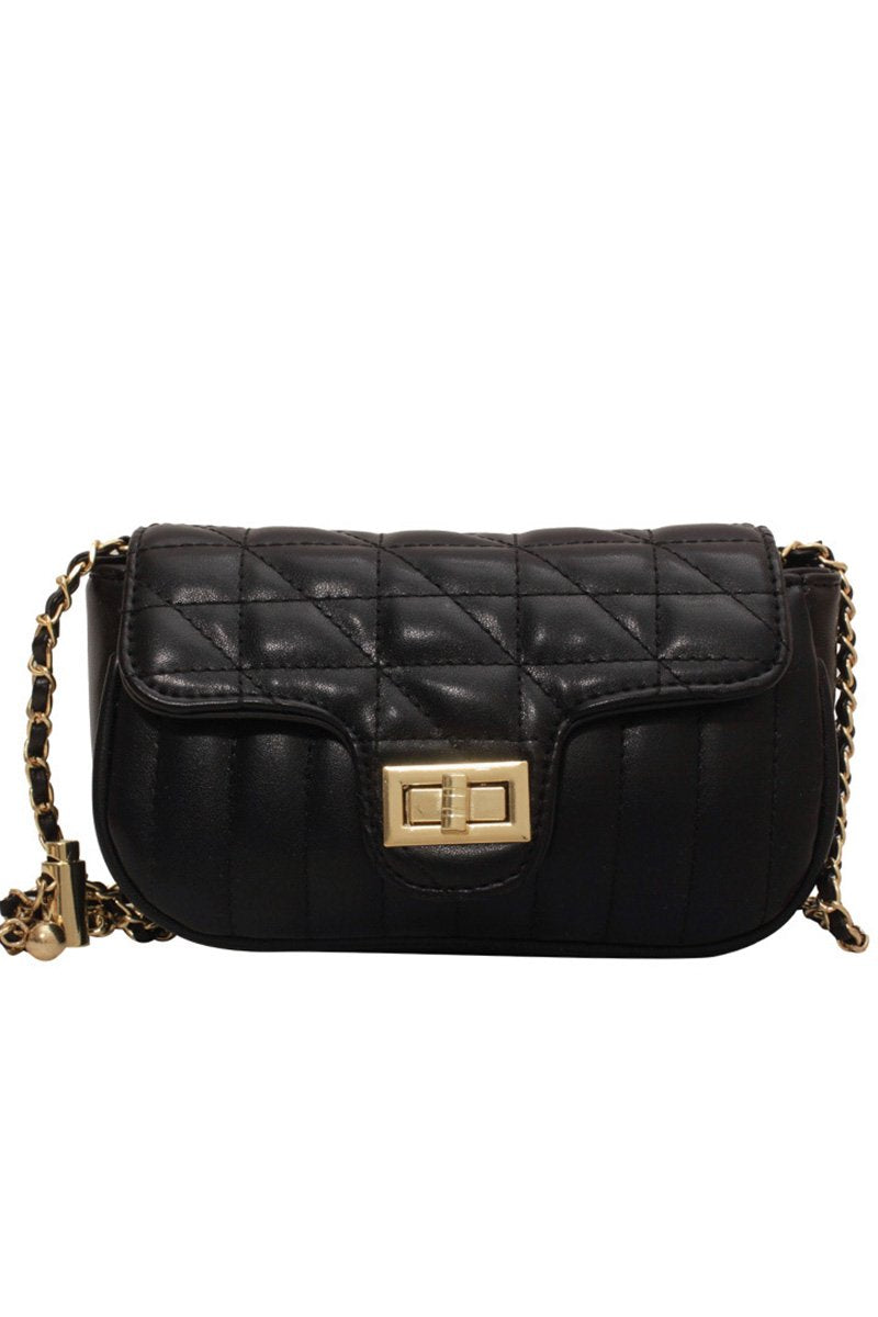 QUILTED CHAIN LAYERED STRAP SQUARE PURSE BAG