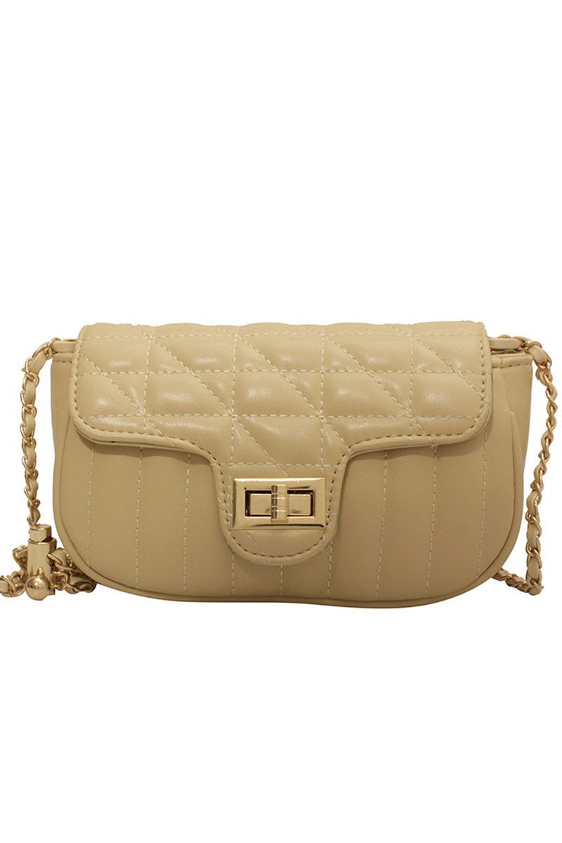 QUILTED CHAIN LAYERED STRAP SQUARE PURSE BAG