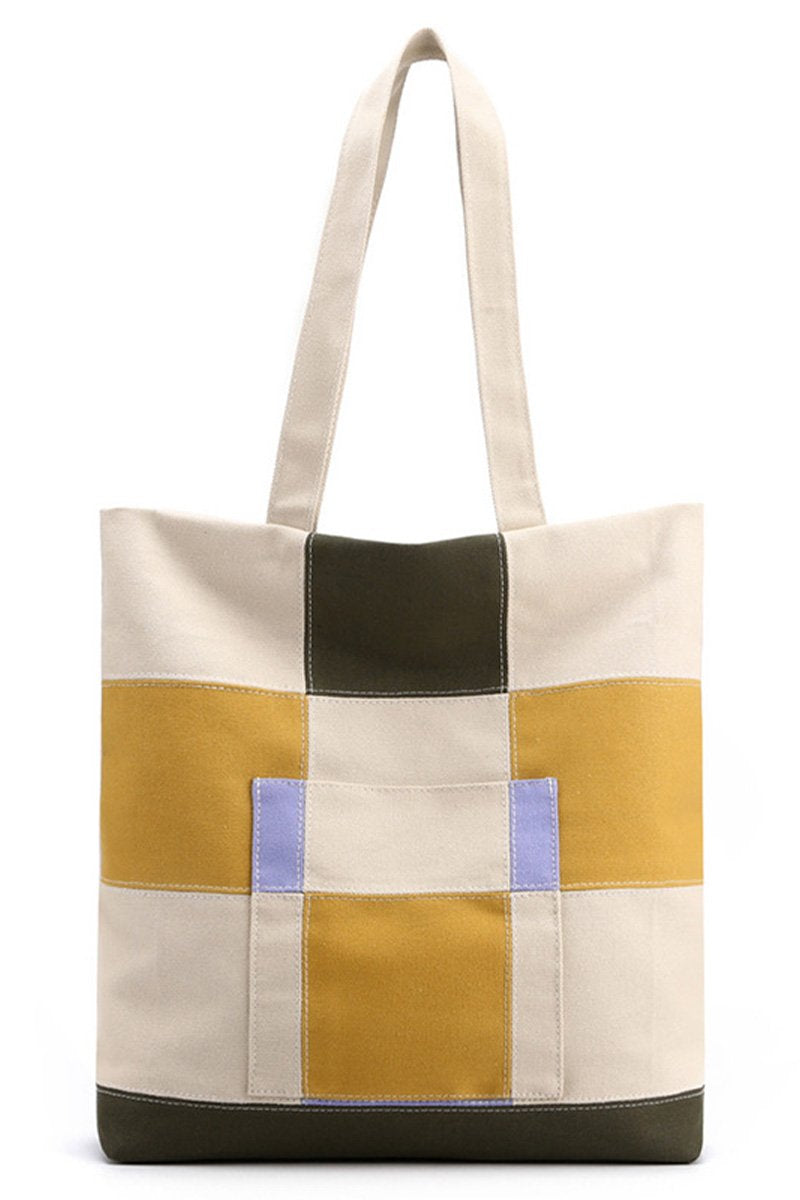 PLAID PATTERN CANVAS SHOULDER BAG