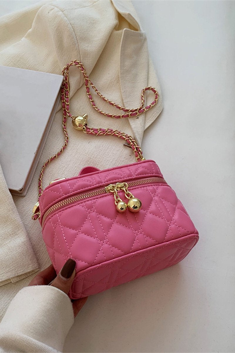 QUILTED ZIPPER BOX HANDLE CROSS CHAIN BAG