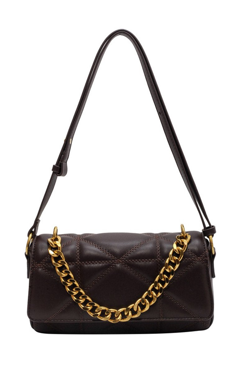 QUILTED ZIPPER CHAIN POINT CROSS BODY BAG