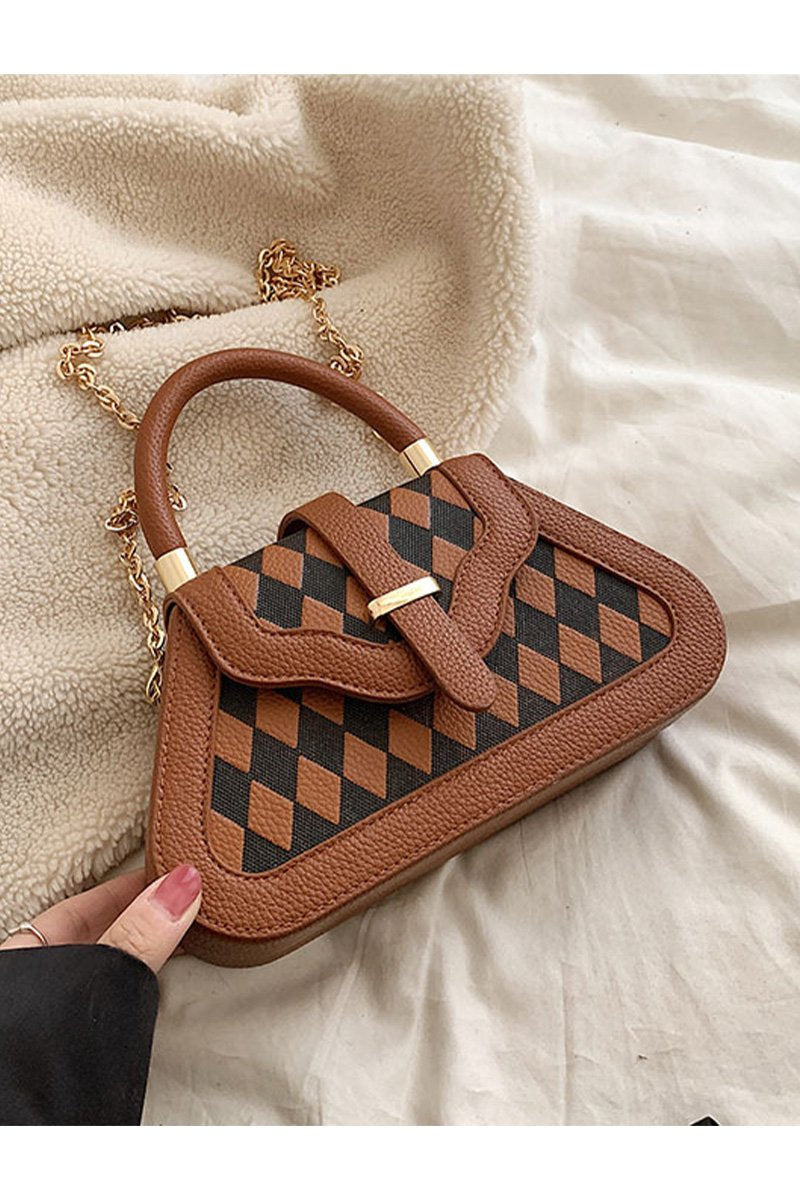 PLAID TRIANGLE BOX HANDLE CROSS CHAIN MINI BAG