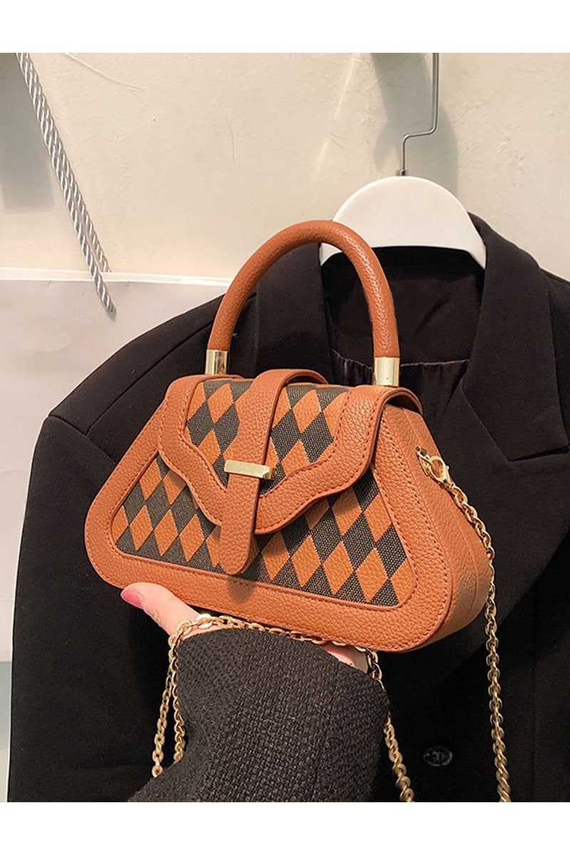 PLAID TRIANGLE BOX HANDLE CROSS CHAIN MINI BAG