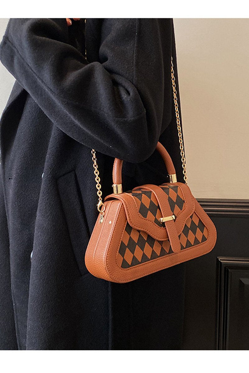 PLAID TRIANGLE BOX HANDLE CROSS CHAIN MINI BAG