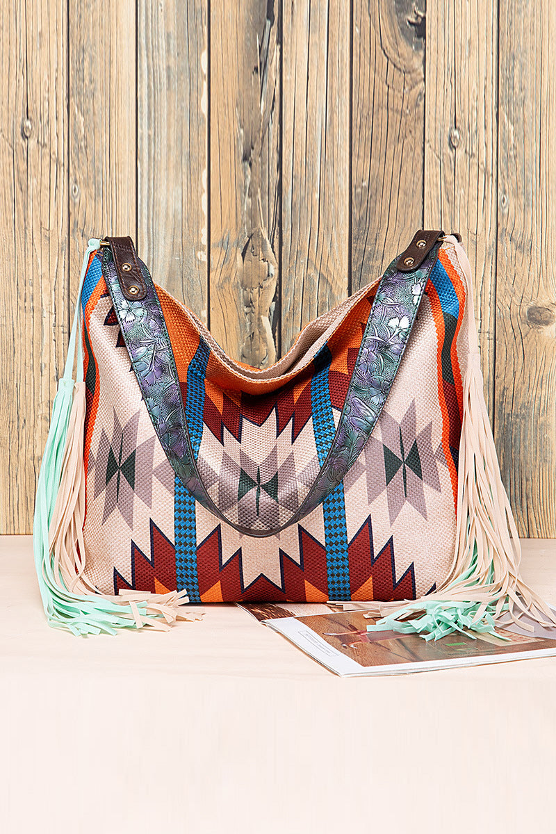 WOMEN CANVAS ETHNIC TRAVEL TASSEL BAGS