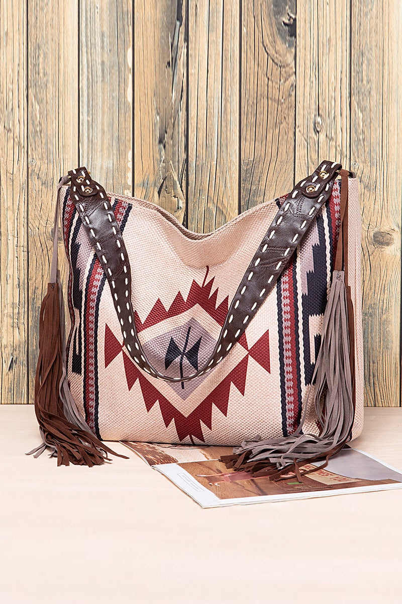 WOMEN CANVAS ETHNIC TRAVEL TASSEL BAGS