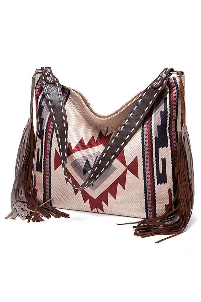 WOMEN CANVAS ETHNIC TRAVEL TASSEL BAGS