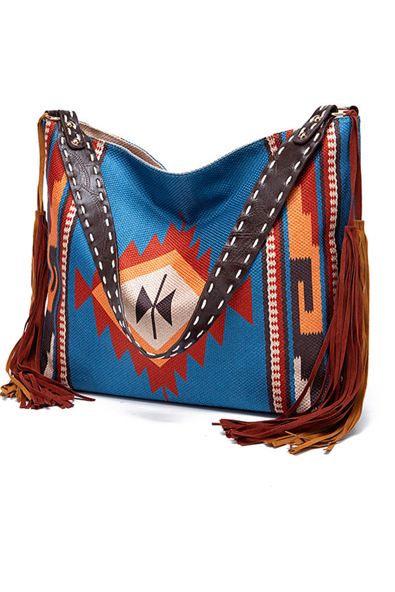 WOMEN CANVAS ETHNIC TRAVEL TASSEL BAGS