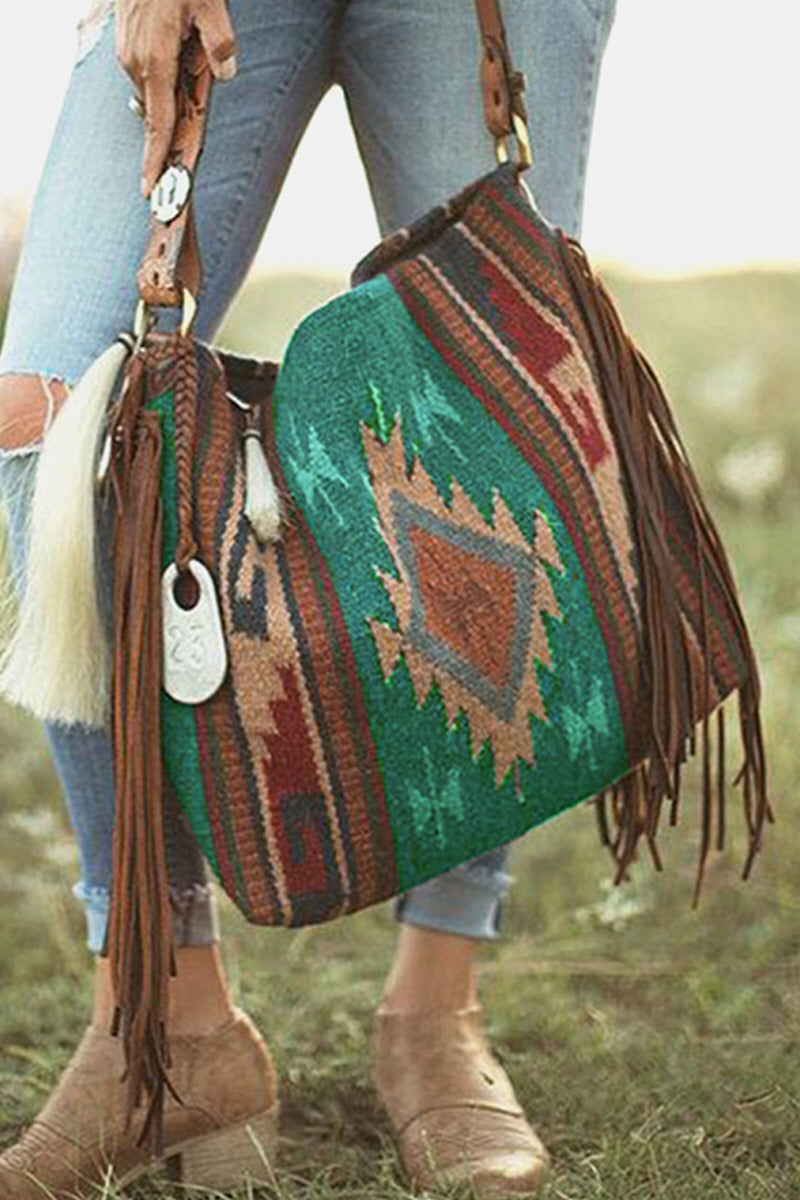 WOMEN CANVAS ETHNIC TRAVEL TASSEL BAGS