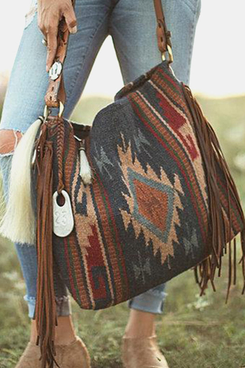 WOMEN CANVAS ETHNIC TRAVEL TASSEL BAGS