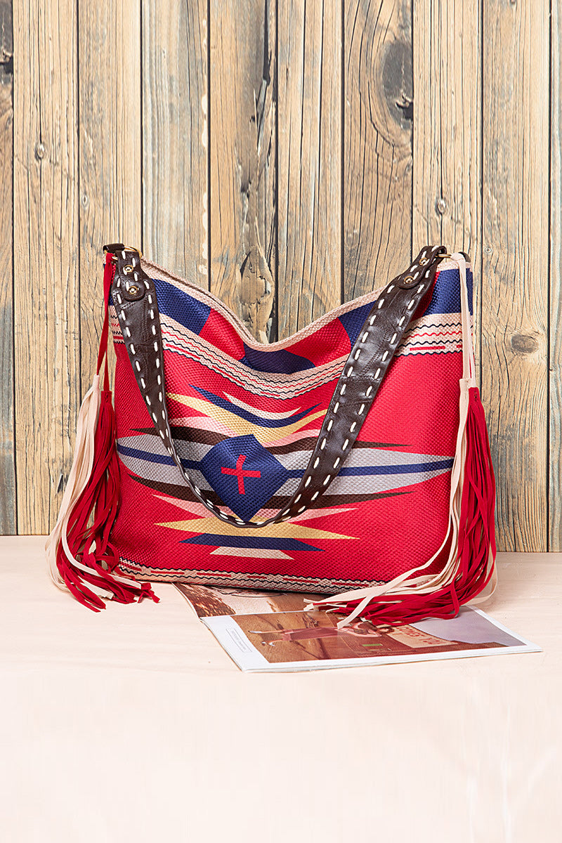 WOMEN CANVAS ETHNIC TRAVEL TASSEL BAGS