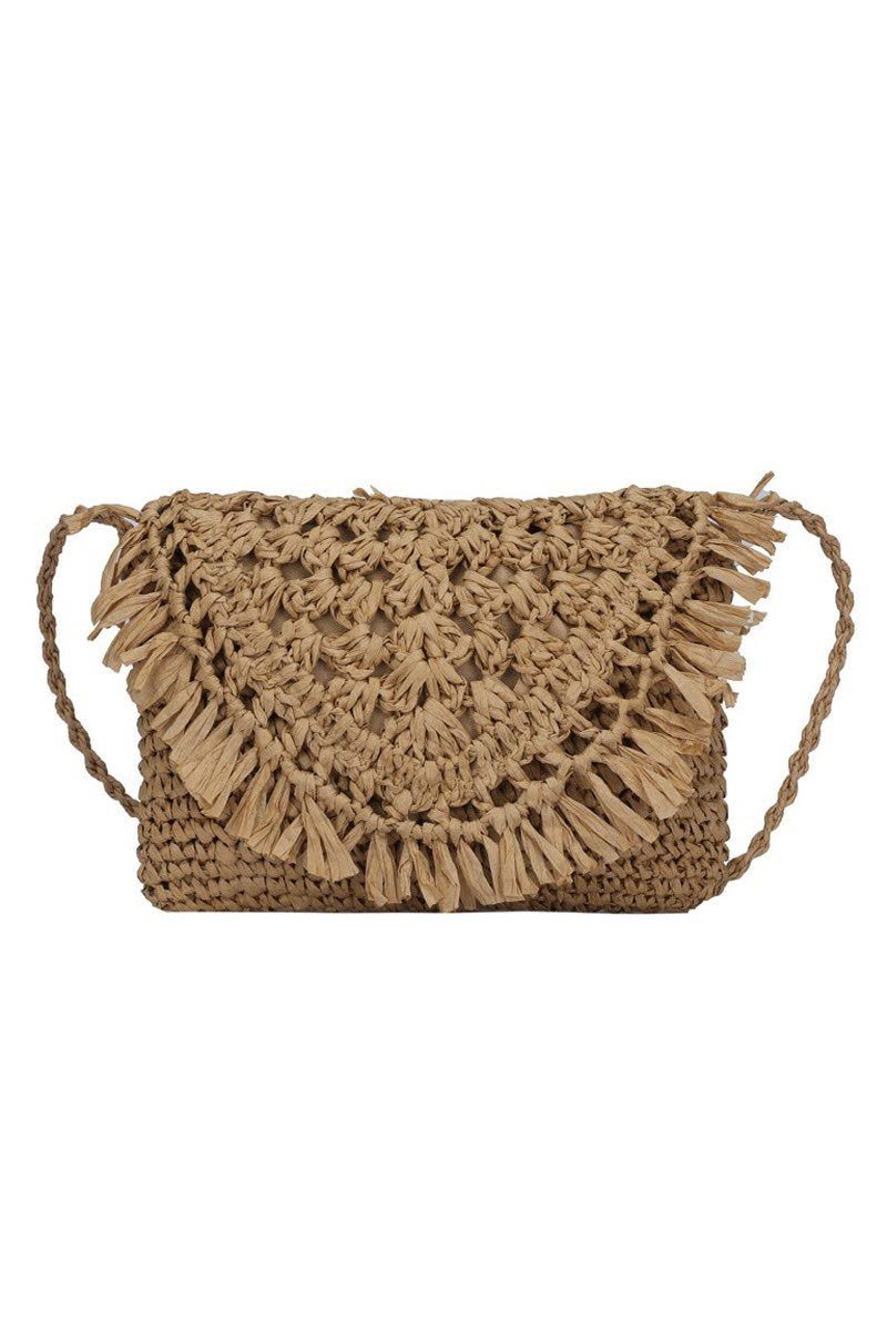 STRAW WOVEN TASSEL DECORATIVE SHOULDER BAG