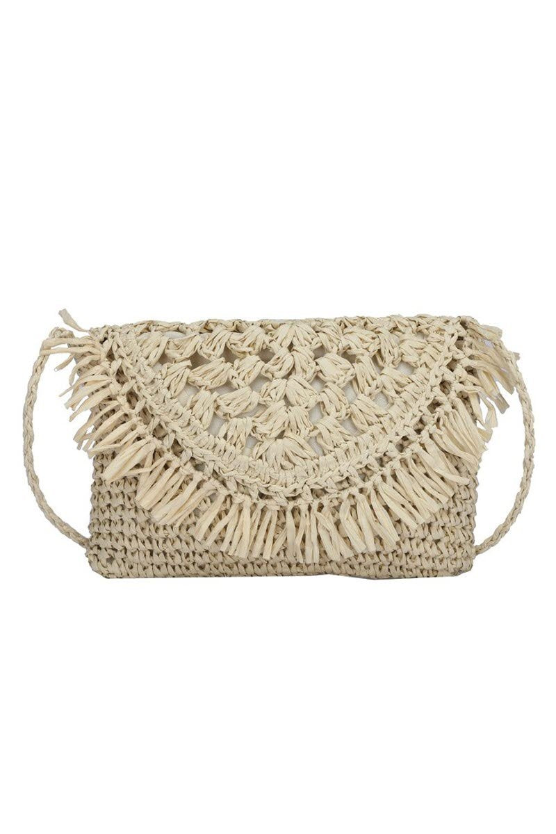 STRAW WOVEN TASSEL DECORATIVE SHOULDER BAG