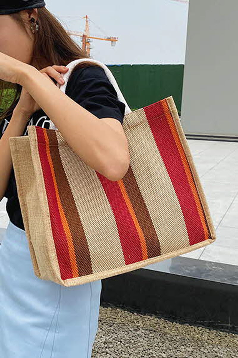 LINEN LARGE CAPACITY ONE SHOULDER TOTE BAG