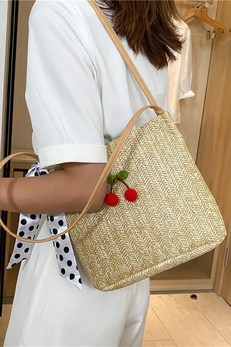 SWEET CHERRY WOVEN SHOULDER BAG