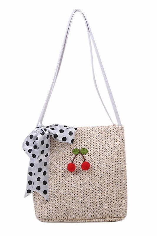 SWEET CHERRY WOVEN SHOULDER BAG