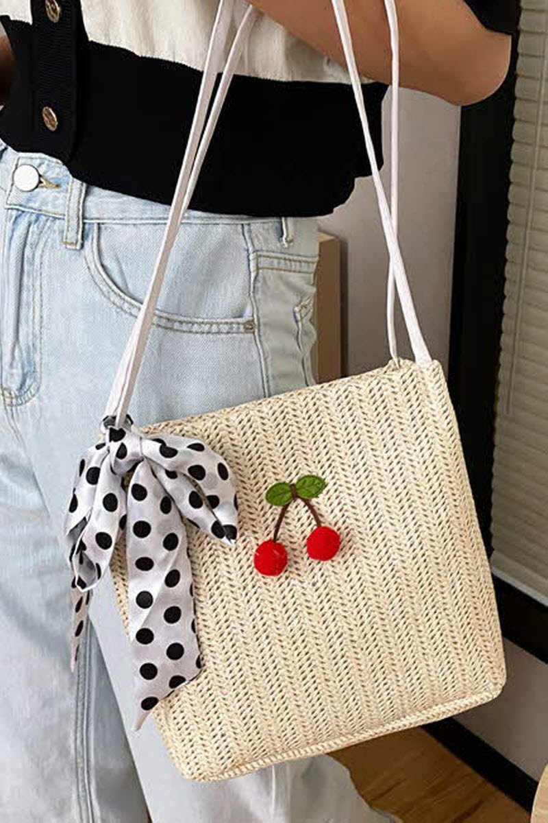 SWEET CHERRY WOVEN SHOULDER BAG