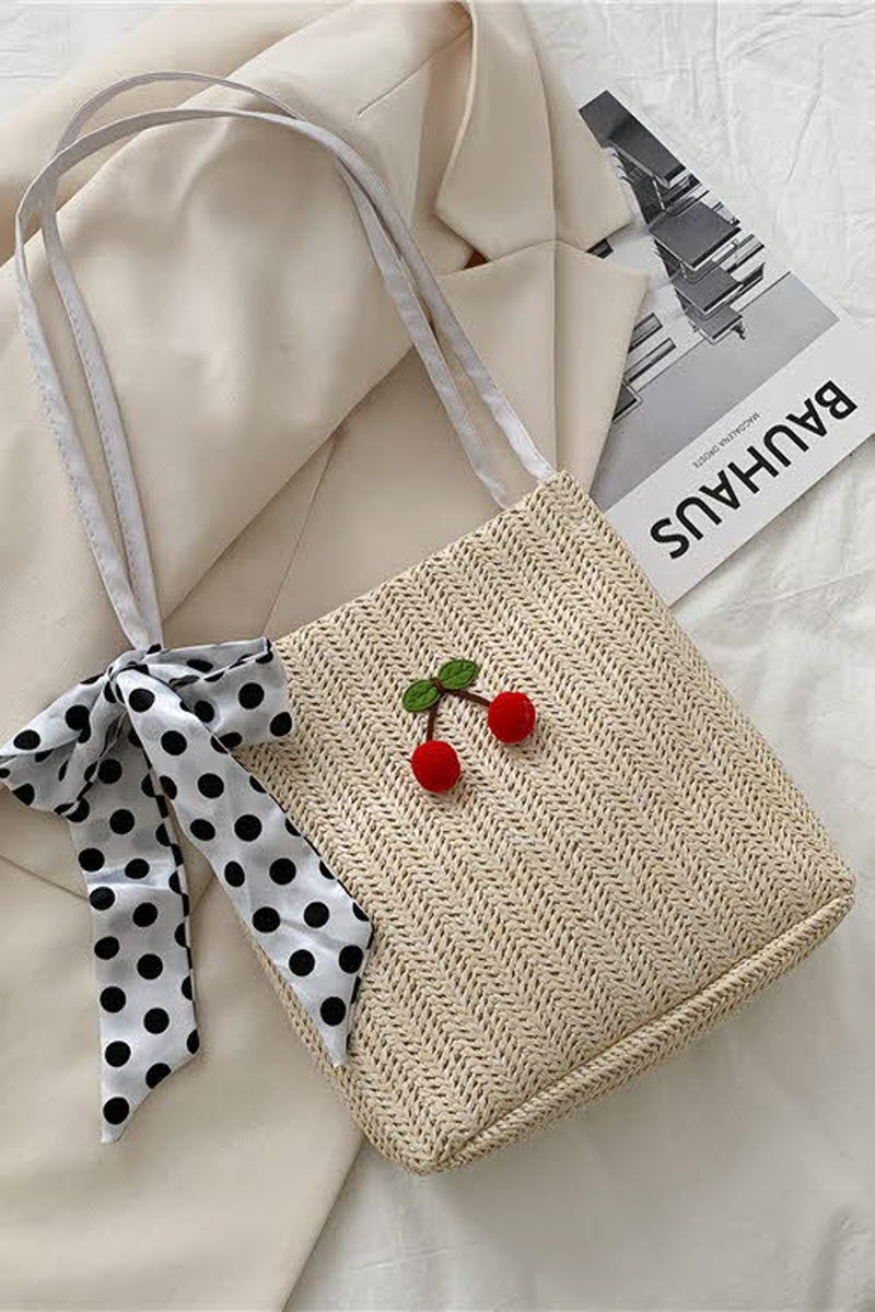 SWEET CHERRY WOVEN SHOULDER BAG