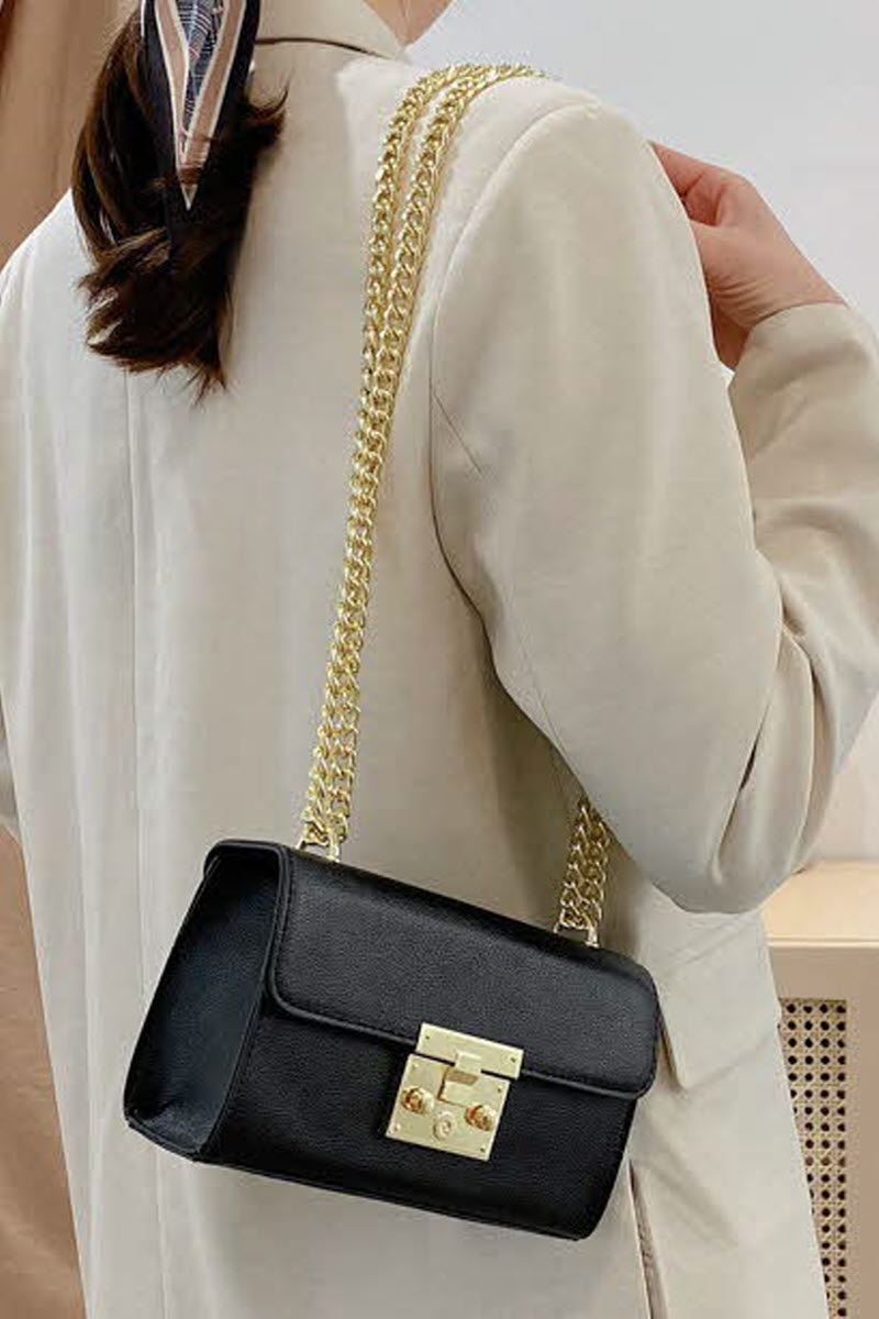 SOLID COLOR LOCK SHOULDER BAG