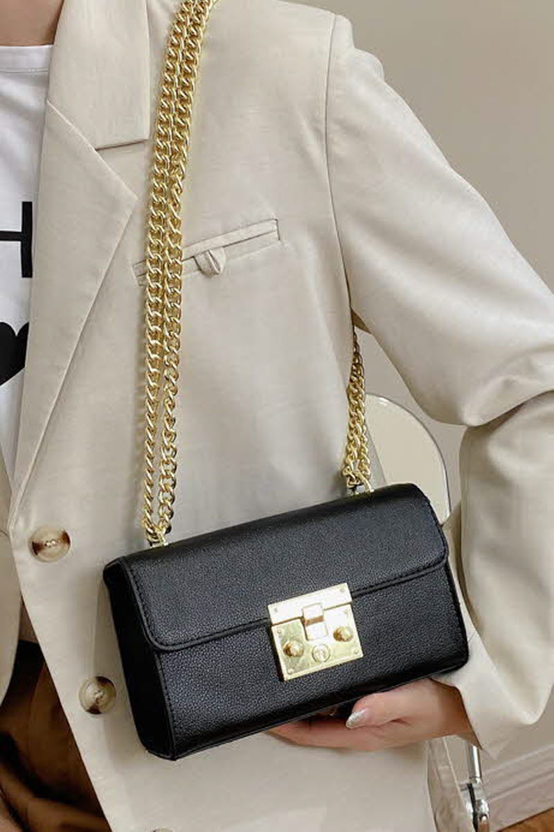 SOLID COLOR LOCK SHOULDER BAG