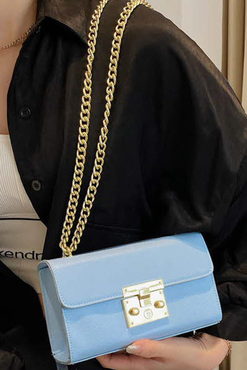 SOLID COLOR LOCK SHOULDER BAG